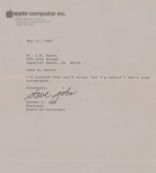스티브 잡스에게 싸인해달라고 요청했다가 받은 답장.jpg | 인스티즈