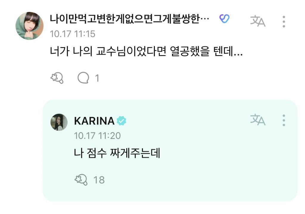 알티타고 있는 위버스 카리나 댓글.jpg | 인스티즈