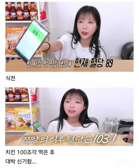 치킨 100조각 먹은 쯔양 혈당 | 인스티즈