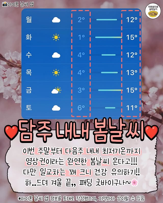 다음주 내내 최저기온도 영상인 봄날씨.jpg | 인스티즈