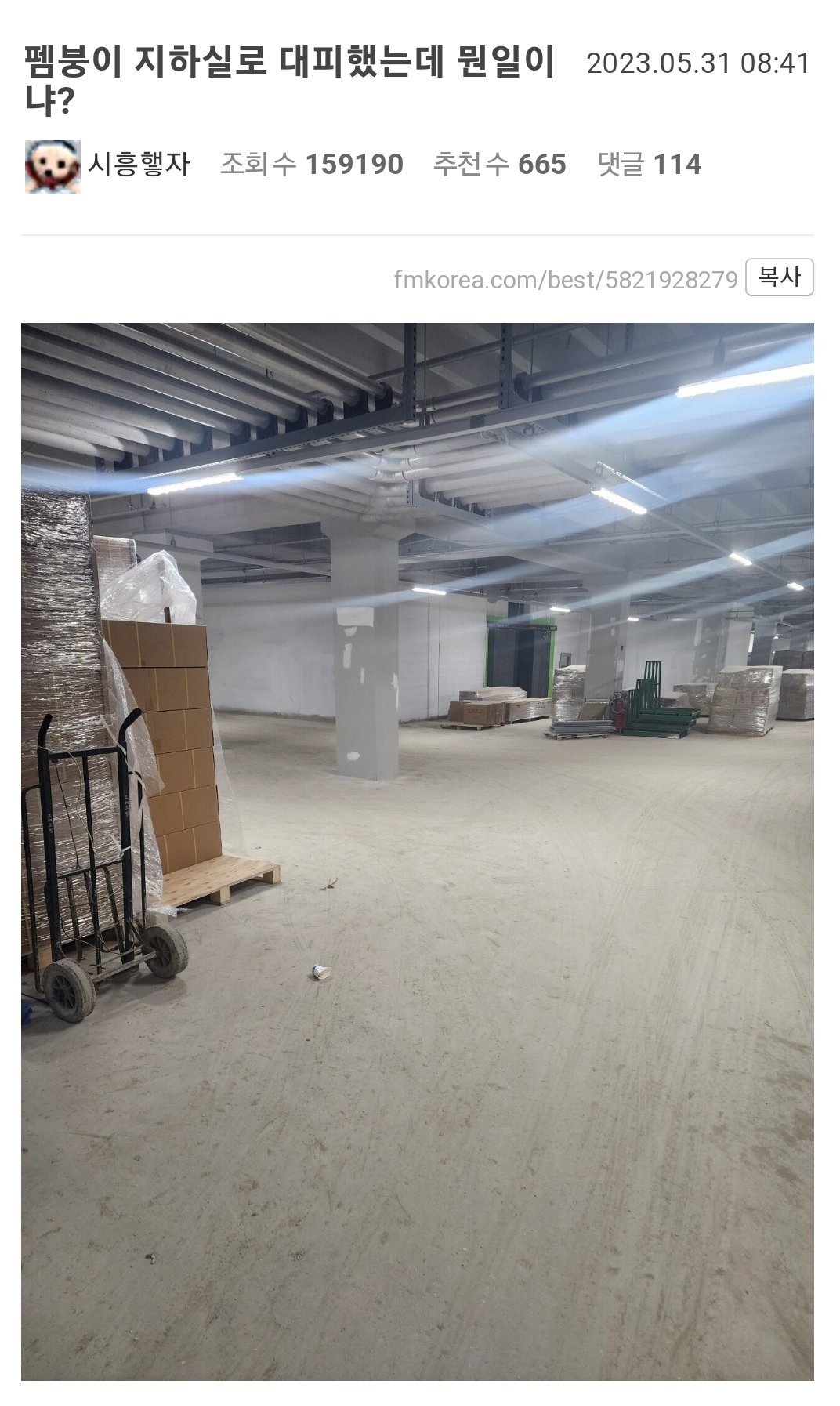 경계경보 문자 받고 지하실로 대피한 펨코인 - ☆ ··· 하프타임 - 樂soccer