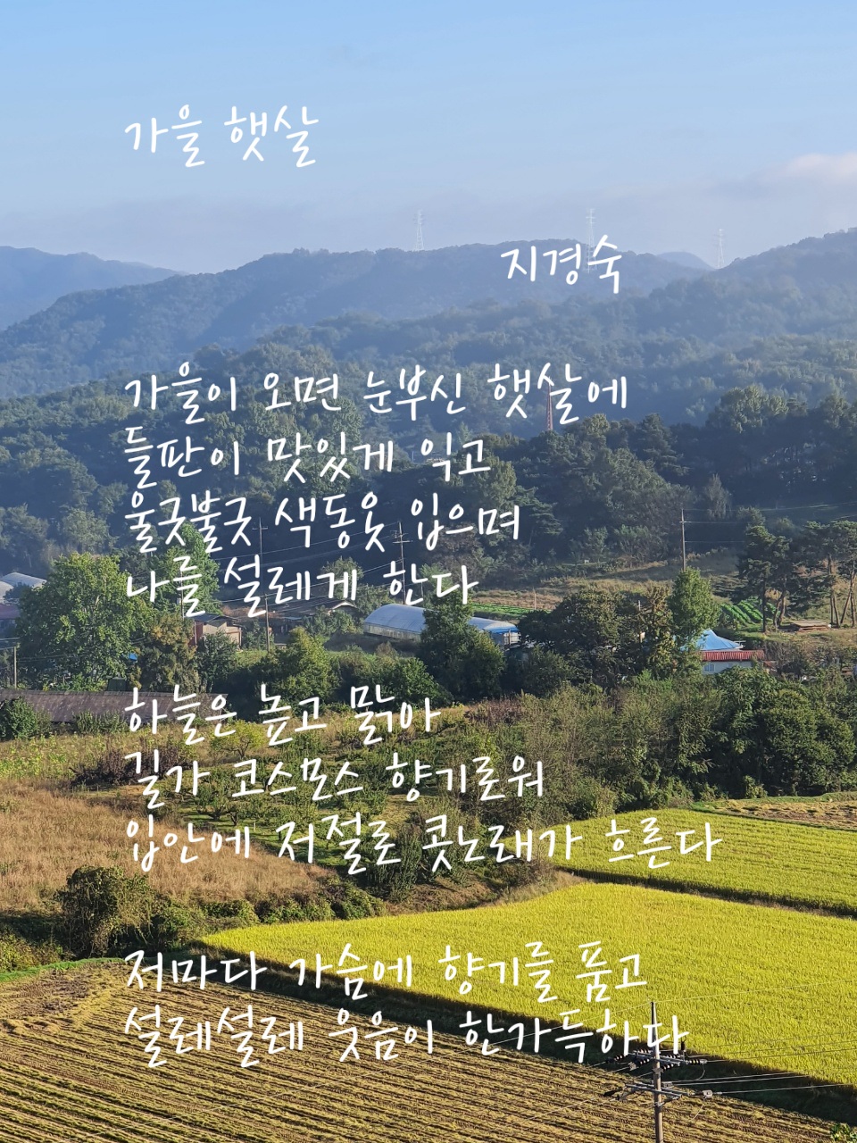 가을 햇살 - 지경숙 - 시화방(Photo&Poem) - 아름다운노래교실 가을 햇살 - 지경숙