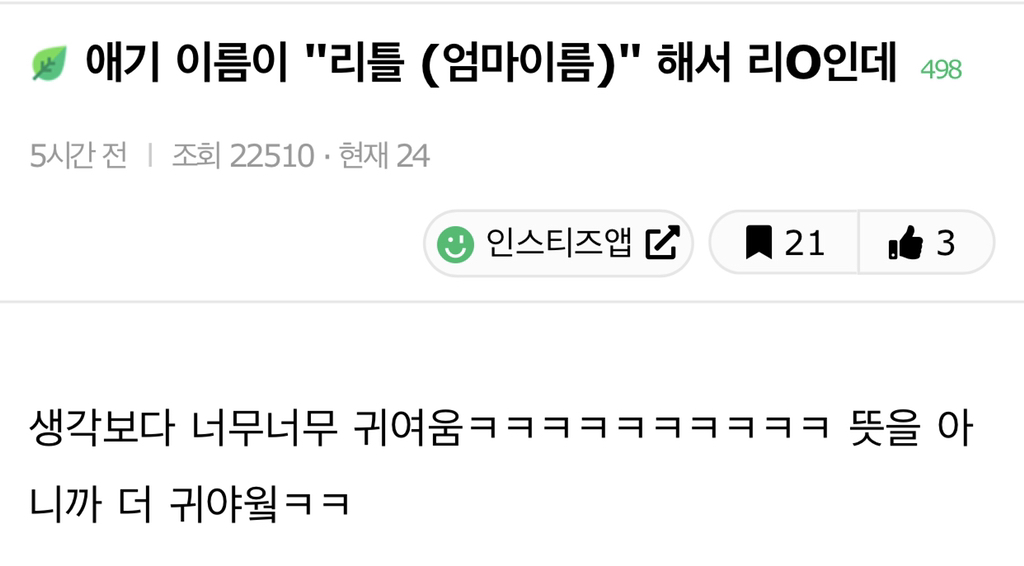 애기 이름이 "리틀 (엄마이름)" 해서 리O인데 | 인스티즈