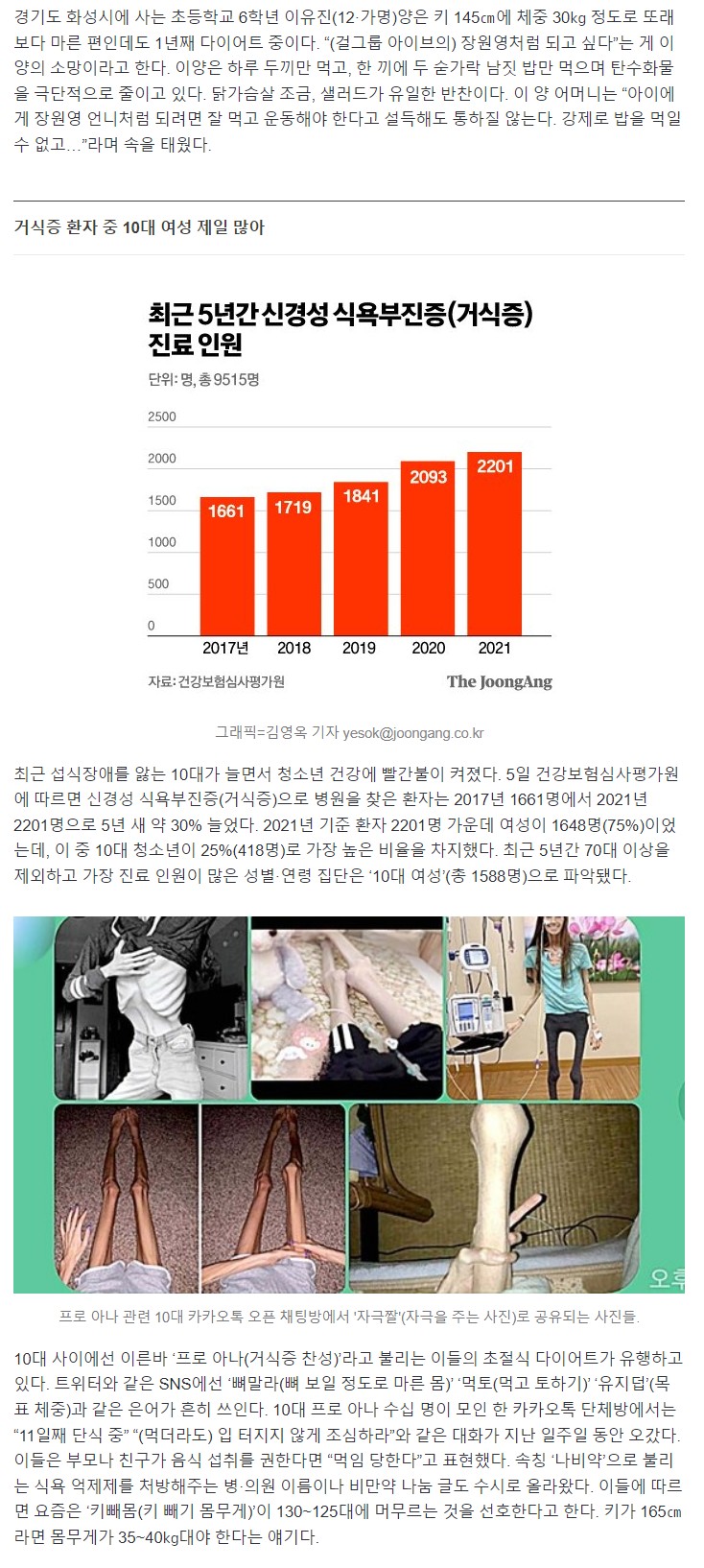 145㎝에 30㎏ '뼈말라'인데… 죽음의 다이어트 | 인스티즈
