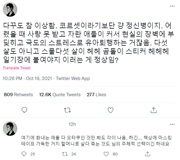 다꾸(다이어리 꾸미기)는 정신병이고 유아퇴행이라는 망언에 대한 반응.twit | 인스티즈