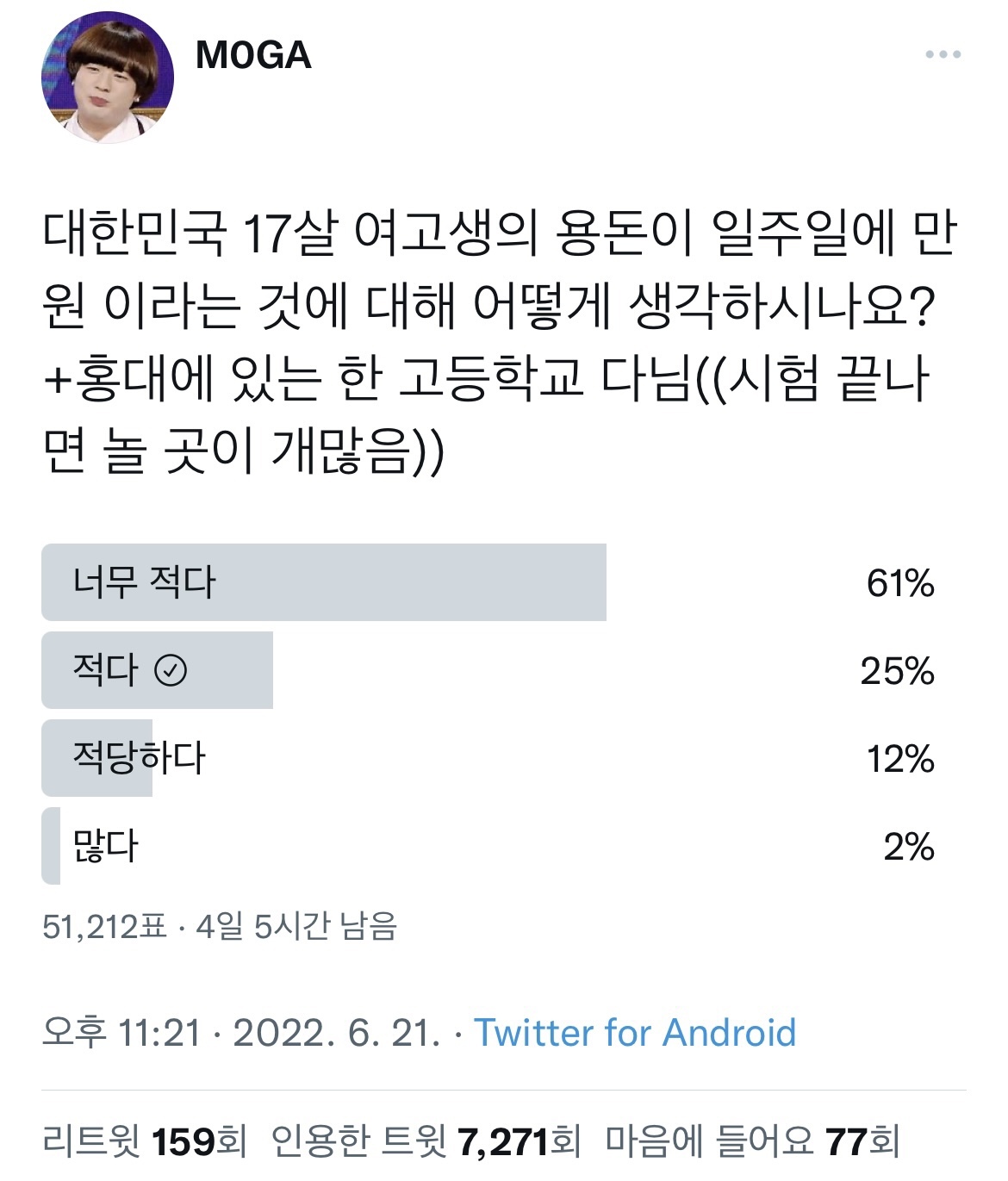 대한민국 17살 여고생의 용돈이 일주일에 만 원 이라는 것에 대해 어떻게 생각하시나요? | 인스티즈