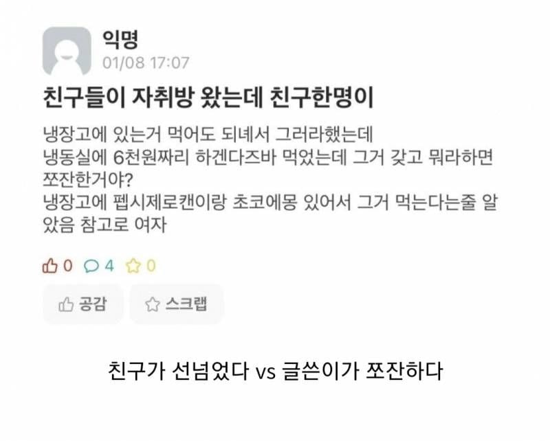 친구들이 자취방에 왔는데 친구 한 명이 냉장고에 있는 거 먹어도 되냬서 먹으라고 했거든 | 인스티즈