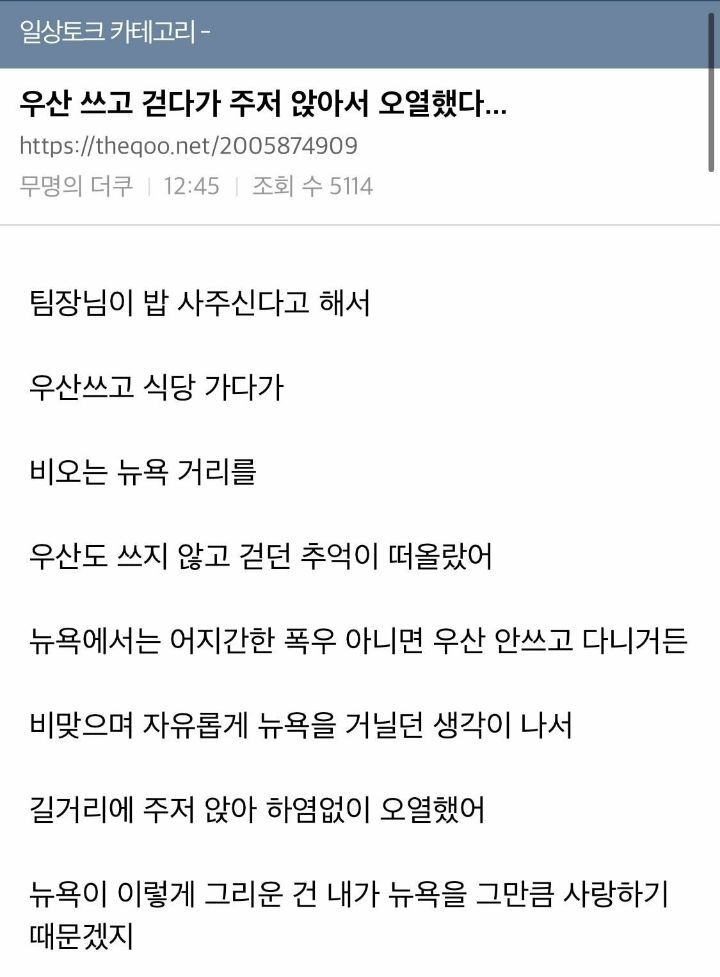 우산 쓰고 걷다가 주저 앉아서 오열했다... | 인스티즈