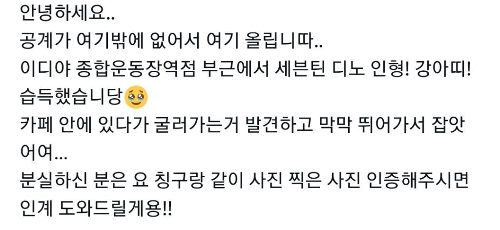 어떤 사람이 인형을 분실했는데 주인 찾아주려고 올린 글이 너무 귀여워서 만알티 넘게 탐 | 인스티즈