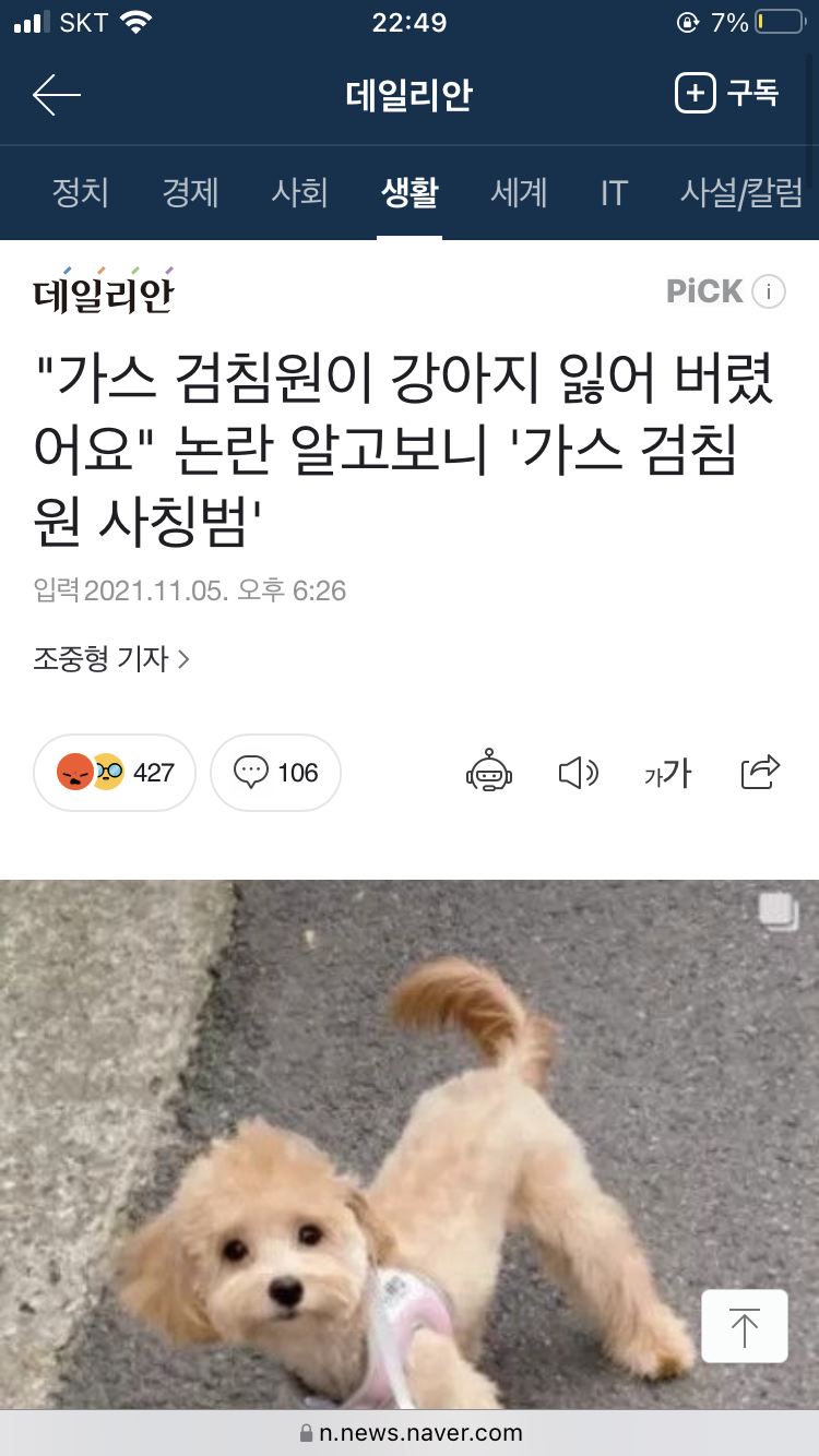 "가스 검침원이 강아지 잃어 버렸어요"논란 알고보니 '가스 검침원 사칭범' | 인스티즈
