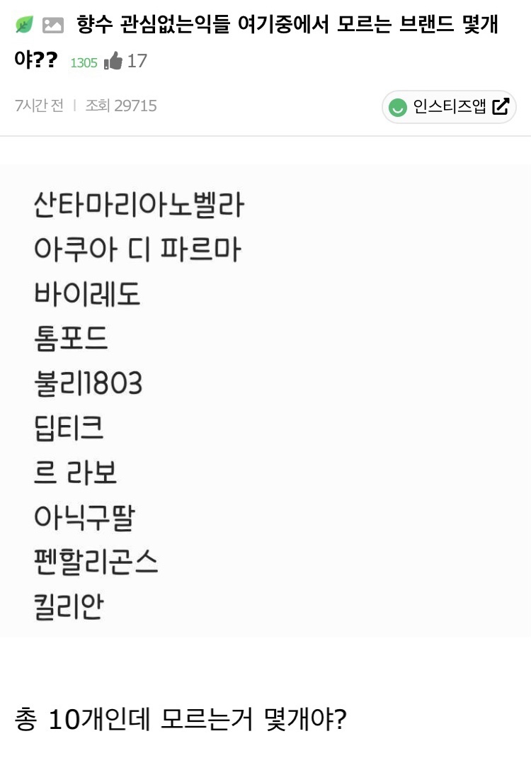 향수 관심없는 사람들 여기중에서 모르는 브랜드 몇개야?? | 인스티즈