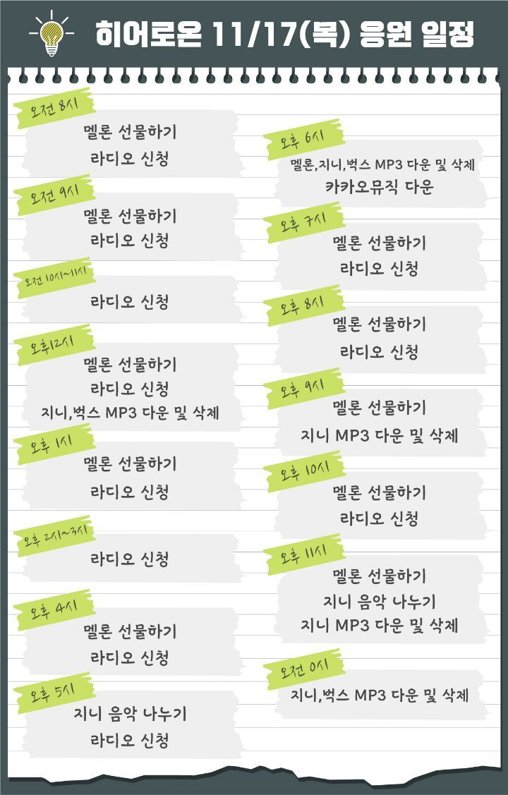 히어로온 11/17(목) 응원 일정 - 음원공지사항 - 임영웅 팬 연합 커뮤니티 HERO:ON 히어로온 11/17(목) 응원 일정