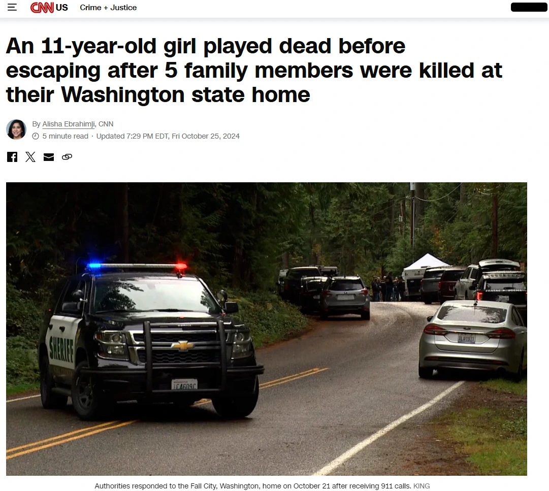 죽은 척해서 일가족 살인사건에서 생존한 11살 소녀 | 인스티즈