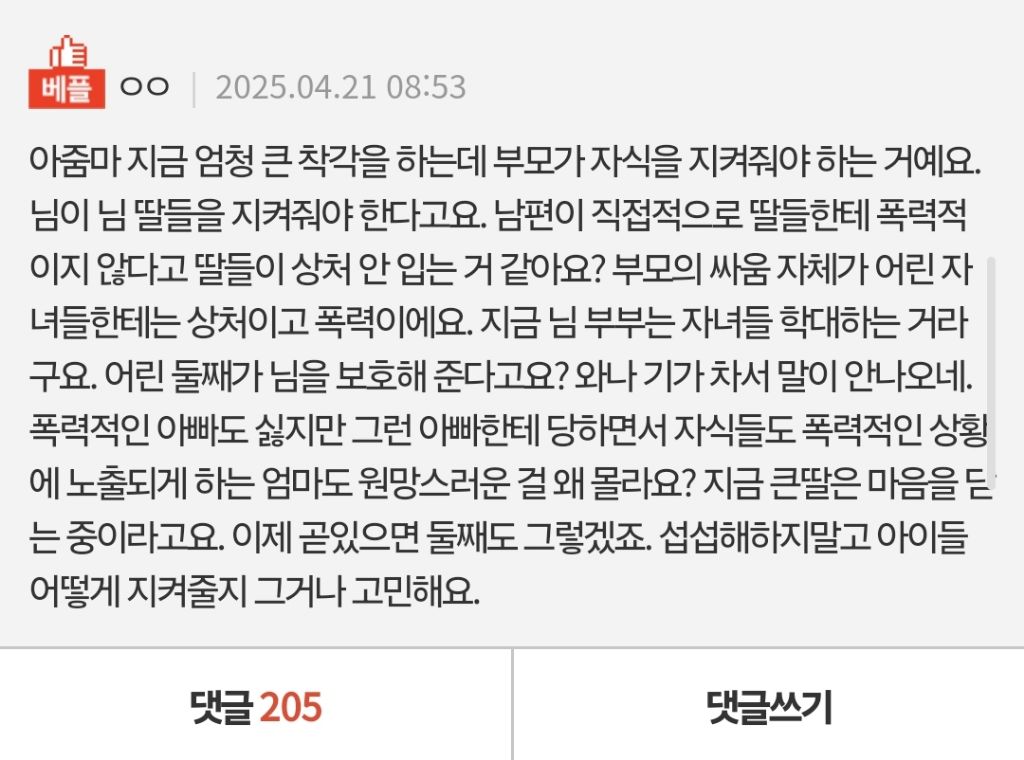 남편이 언성높일때 말리지 않는 딸 어떻게 이해해야 될까요 | 인스티즈