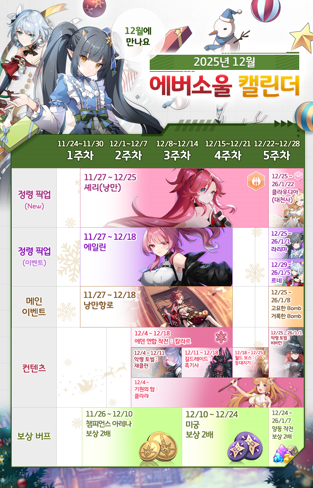 에버소울 2025년 12월 스케줄 안내 - 📣 공지사항 - 에버소울