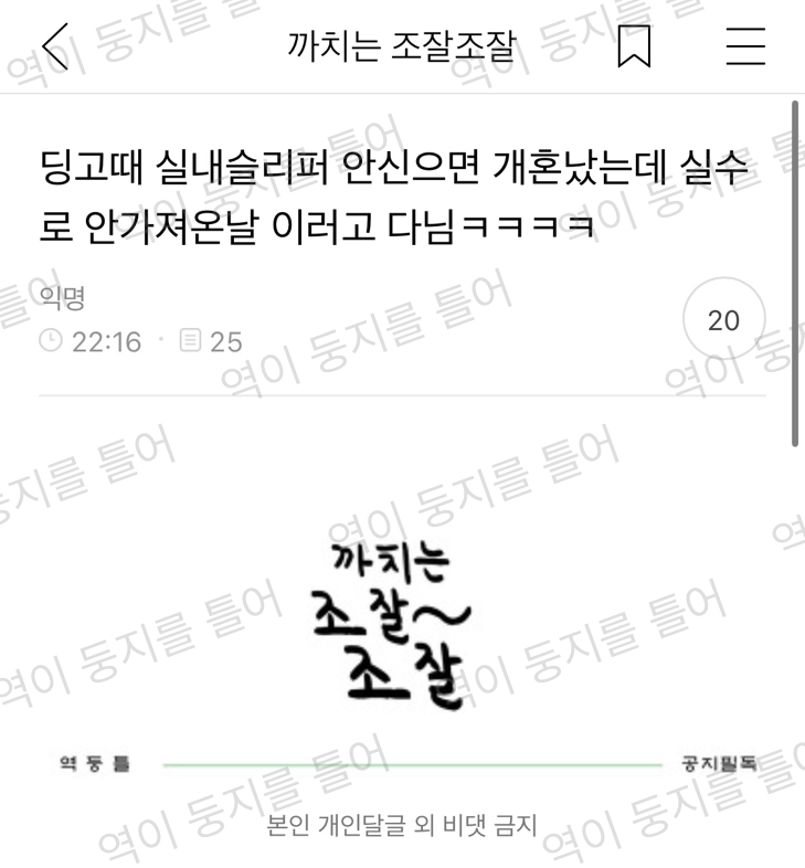 딩고때 실내슬리퍼 안신으면 개혼났는데 실수로 안가져온날 이러고 다님ㅋㅋㅋㅋ | 인스티즈