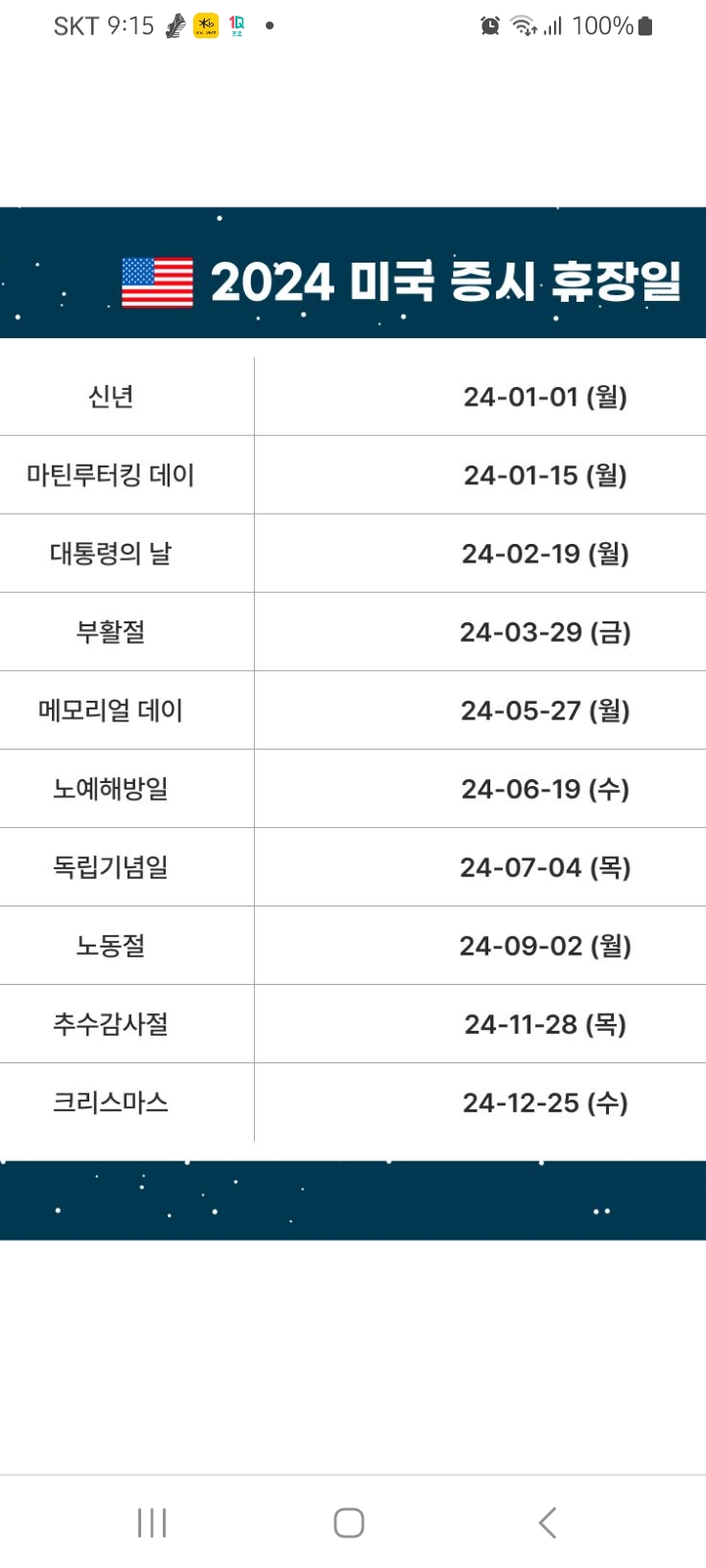 5월27일 미국증시 휴장일 - 주식 교실 - 텐인텐[10년 10억 만들기]