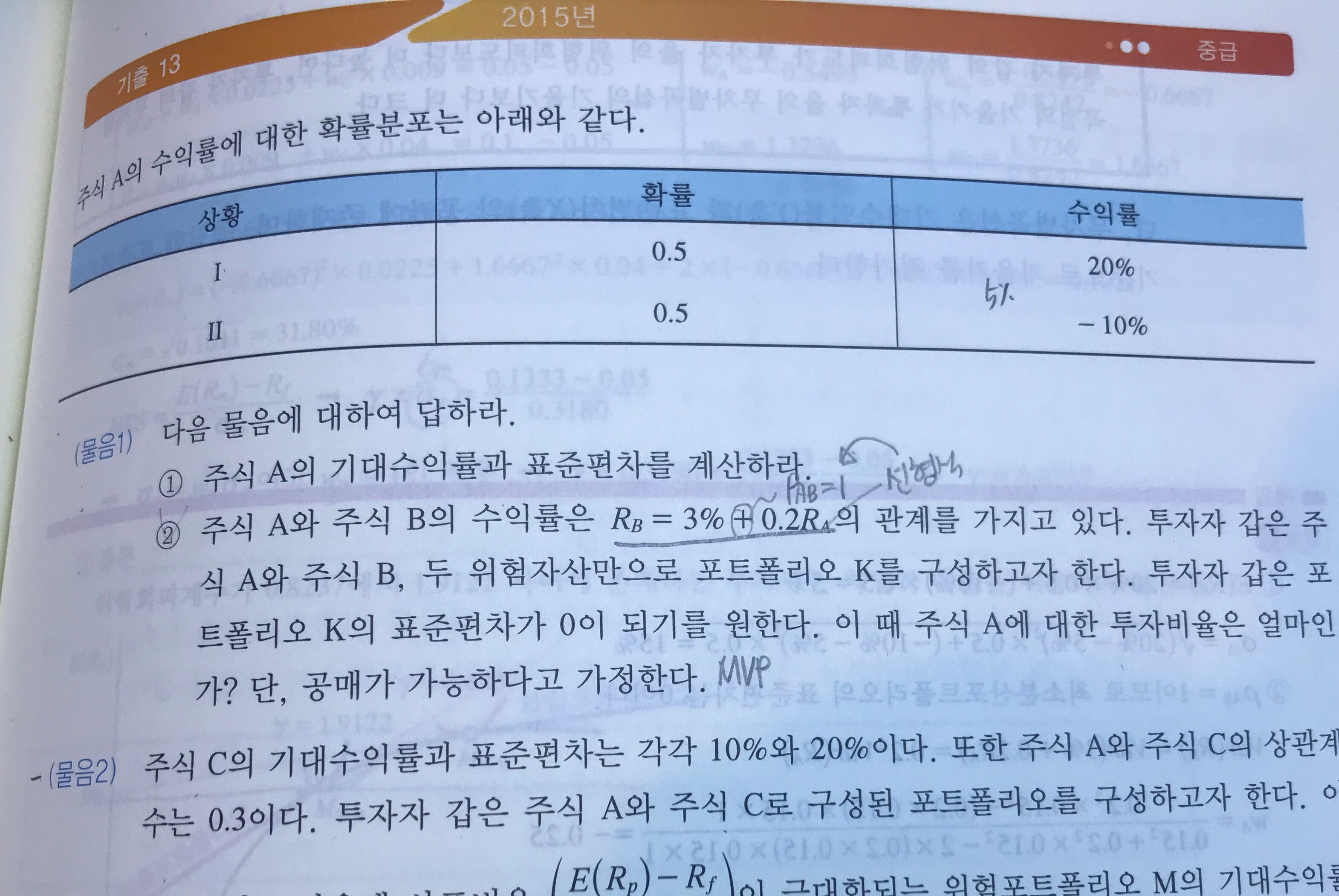 표준편차=0과 최소분산포트폴리오 차이 질문드려요. - [-──수험전반 Q & A°♡] - 회계동아리