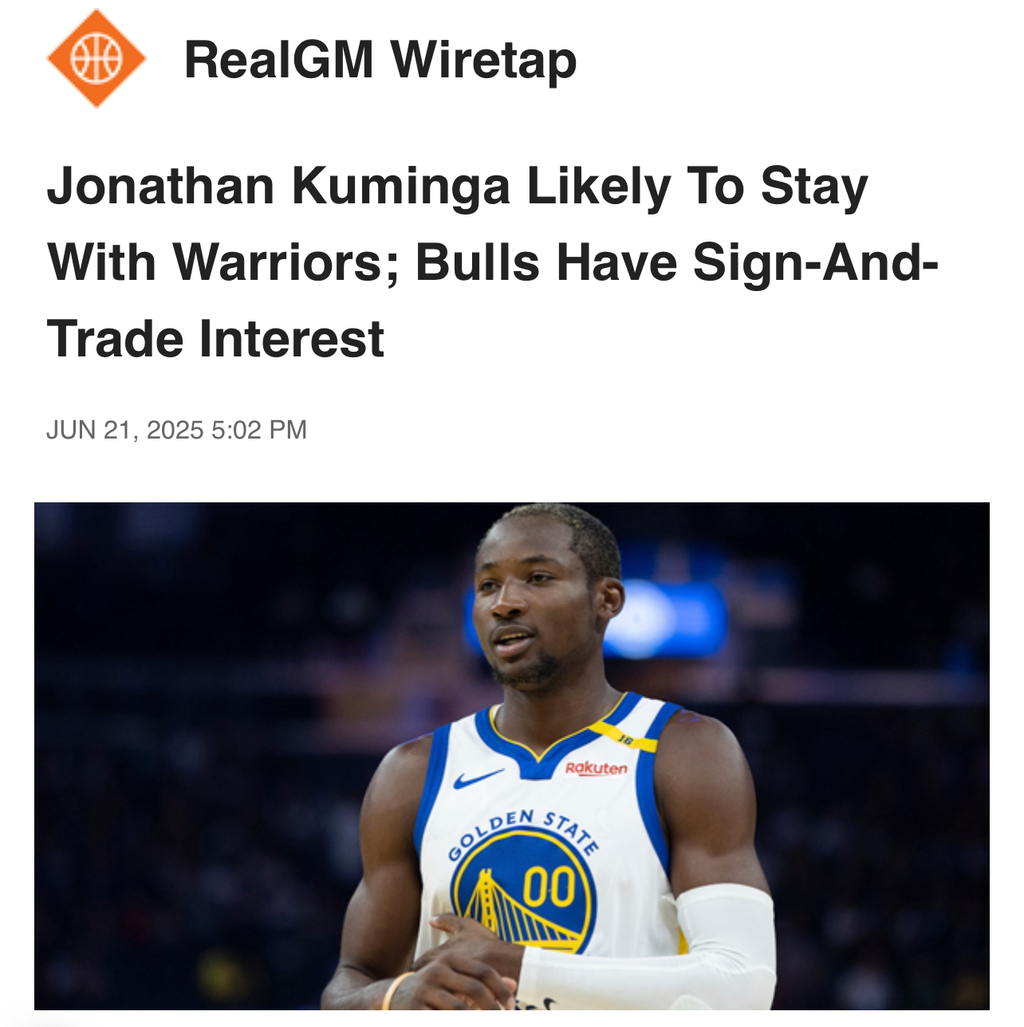 워리어스 잔류 가능성이 높은 조나단 쿠밍가… 불스는 사인 앤 트레이드에 관심 (Fischer) - Chicago Bulls [Bulls  Dynasty] - I Love NBA