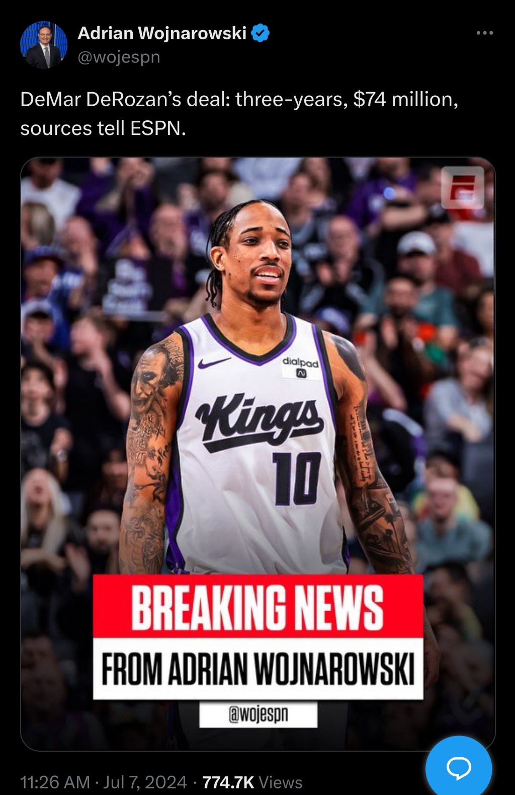 CHI/SAC/SAS]더마 드로잔 사인 앤 트레이드로 새크라멘토행 (3년 74밀) - NBA 게시판 - I Love NBA