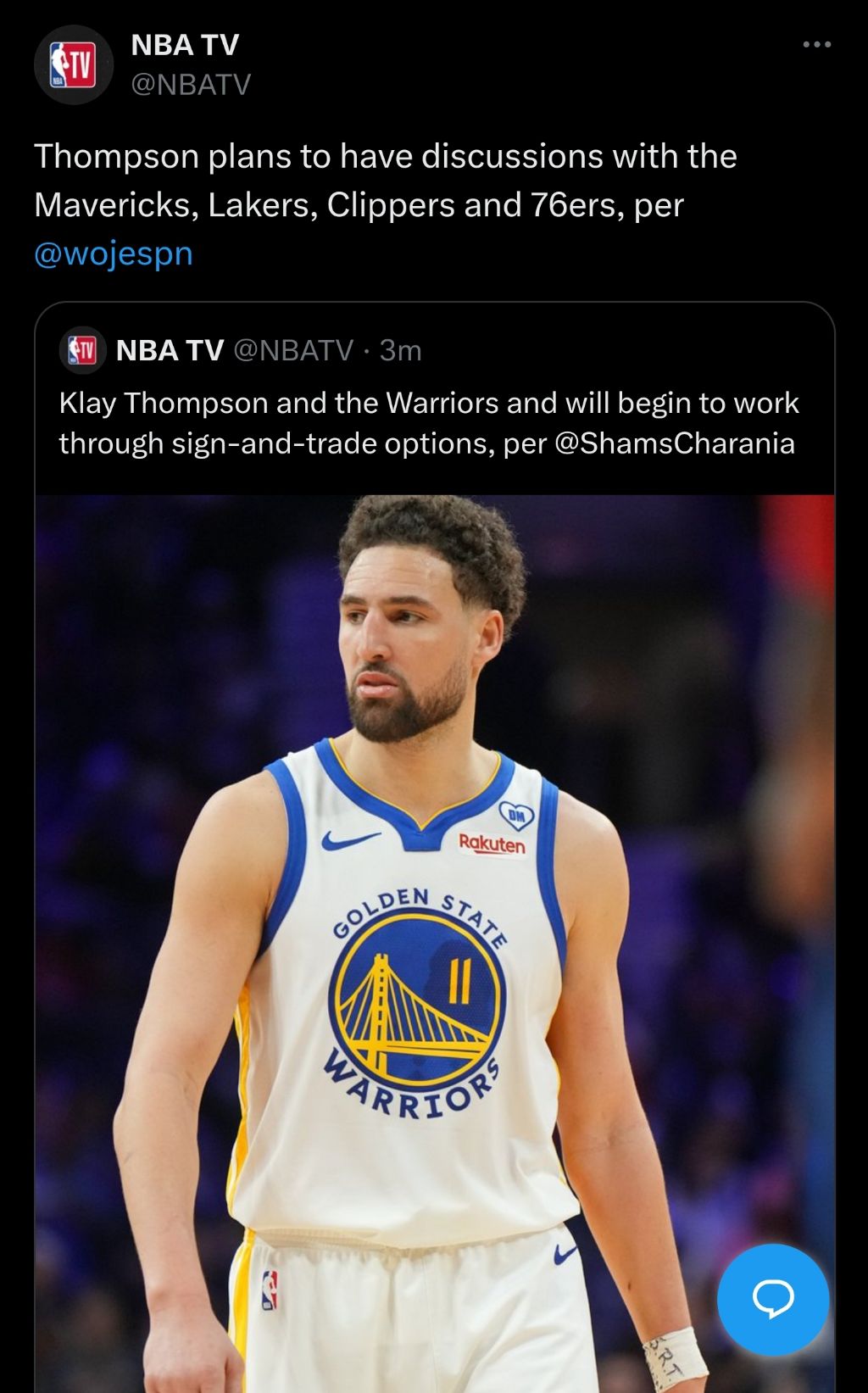 GSW]사인 앤 트레이드 옵션에 함께 협력 할 클레이 탐슨과 워리어스 / 댈러스, 레이커스, 클리퍼스, 필라델피아와 논의 계획 -  NBA 뉴스 아카이브 - I Love NBA
