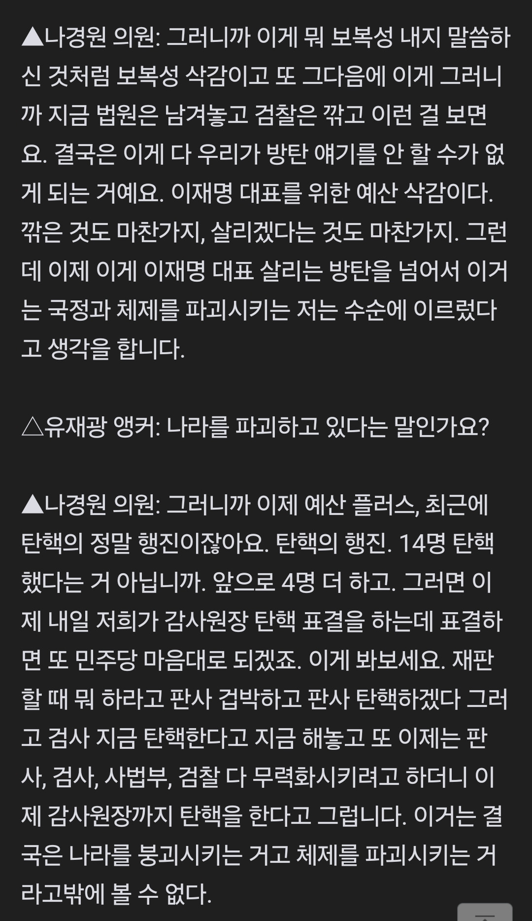 계엄 2시간전 나경원 발언 | 인스티즈