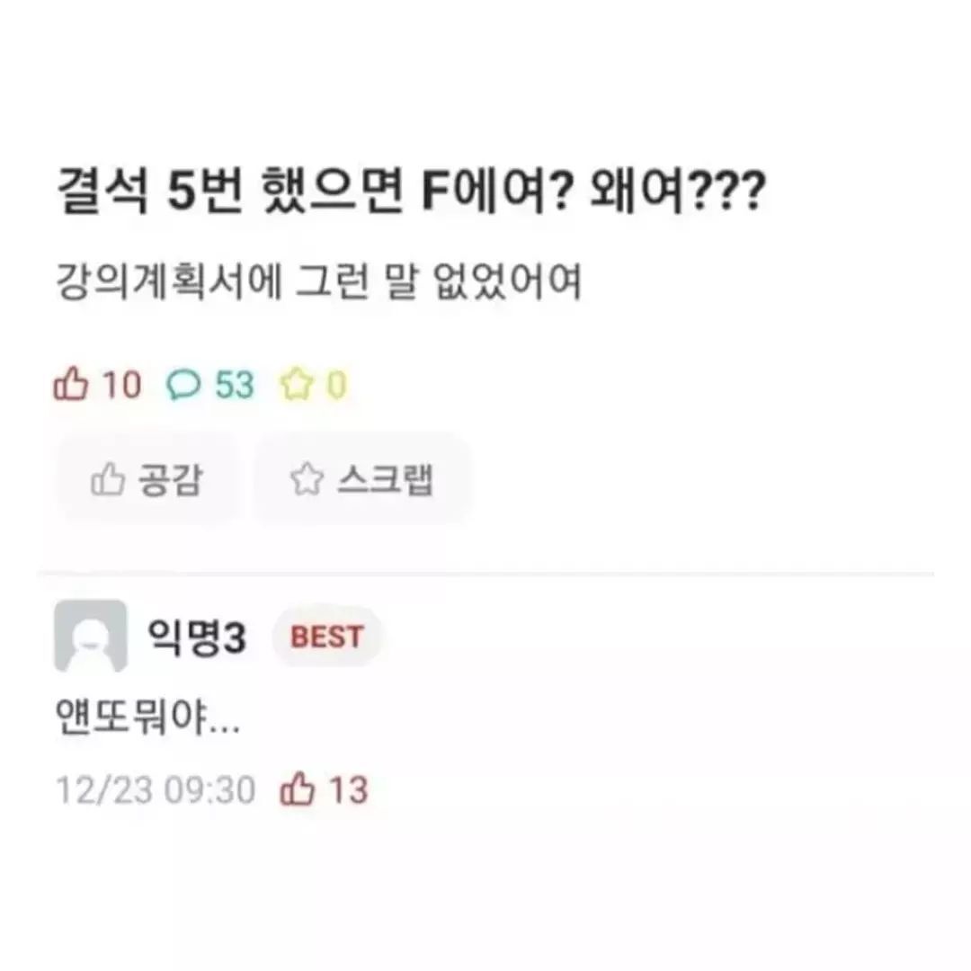 결석 5번이 왜 F에요? | 인스티즈