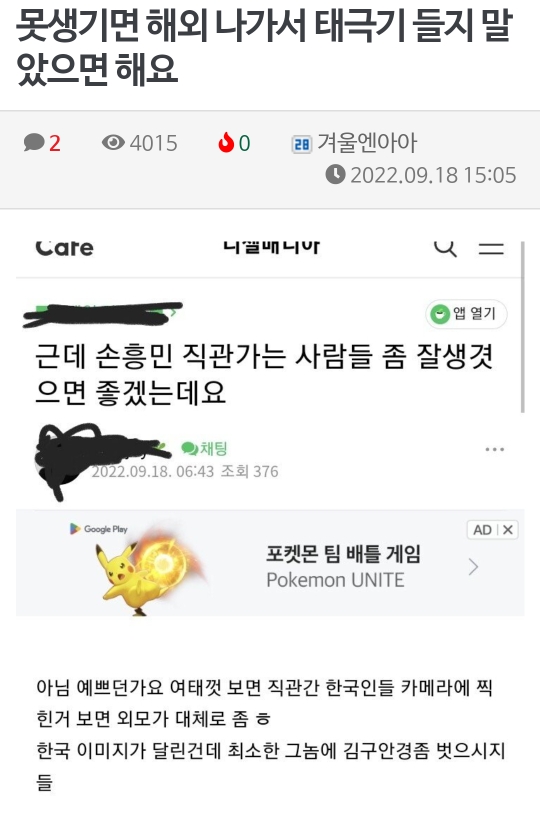 못생기면 해외 나가서 태극기 들면 안된다는 사람 | 인스티즈
