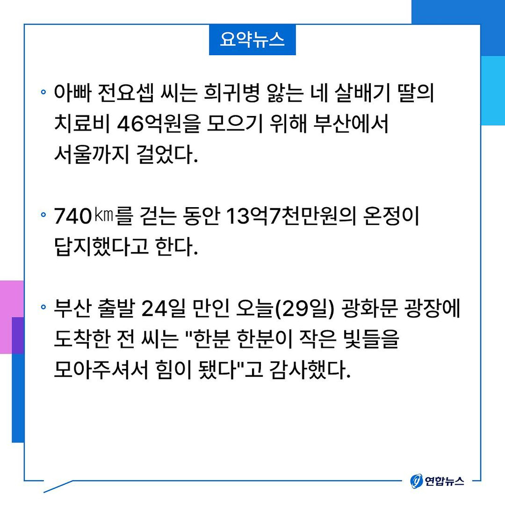 부산에서 서울까지 딸 살리려 걸어온 아빠 근황 | 인스티즈
