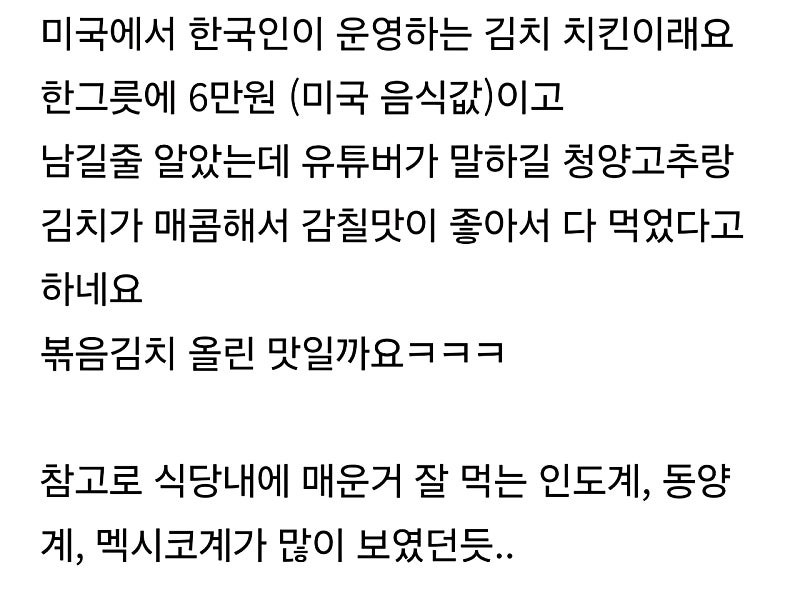 미국에서 파는 김치 치킨 | 인스티즈