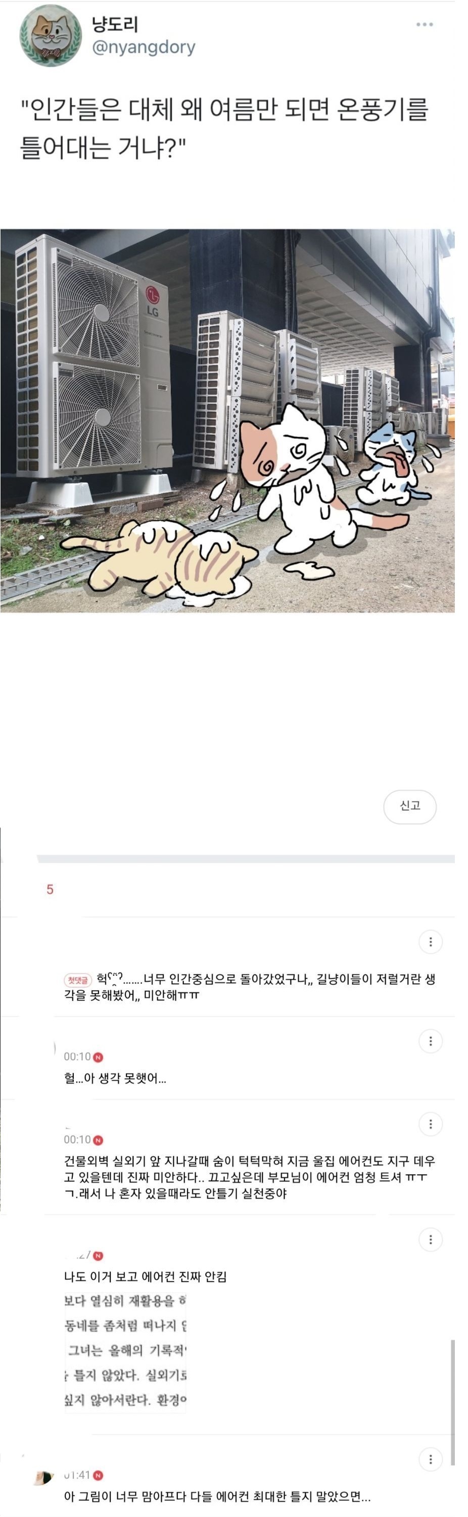 길고양이를 위해 에어컨 틀지 말자는 캣맘 | 인스티즈