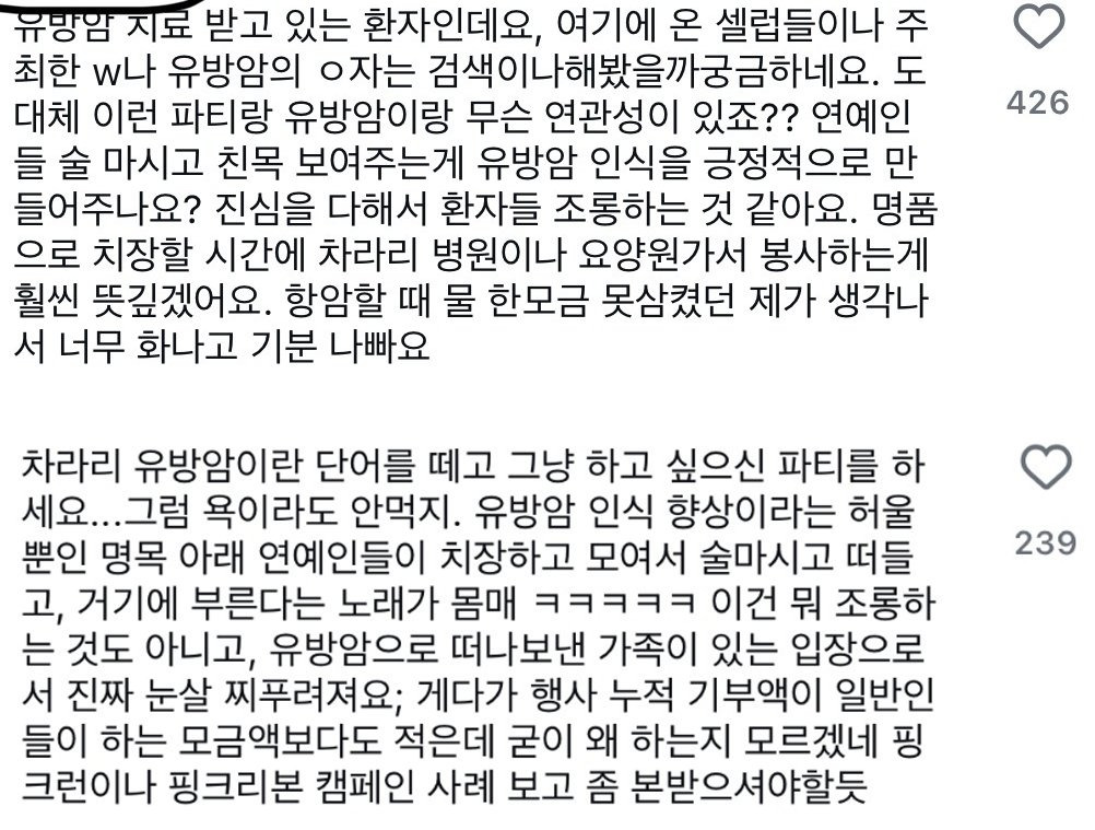 유방암 자선 행사가 아니라 유방 자랑 대회냐고 욕먹는 중인 W코리아 이번 행사 | 인스티즈