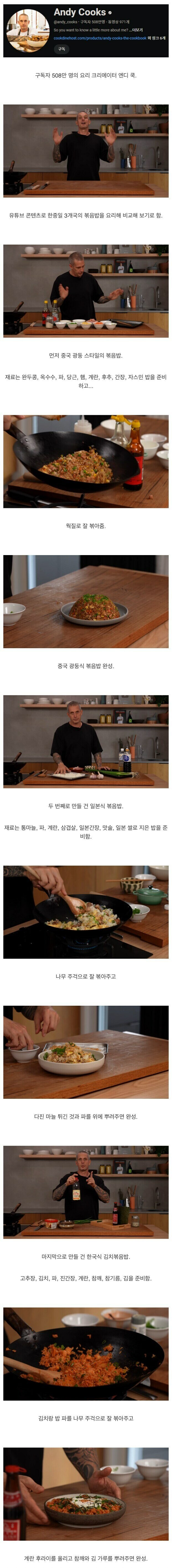 500만 요리 유튜버 한중일 볶음밥 비교 | 인스티즈