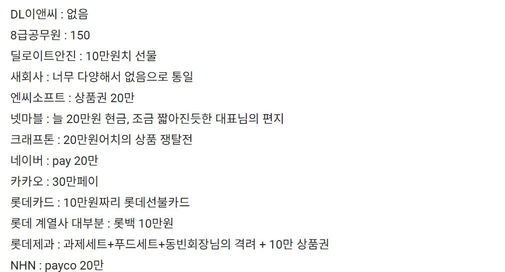 2023 기업별 추석 떡값 정리 | 인스티즈