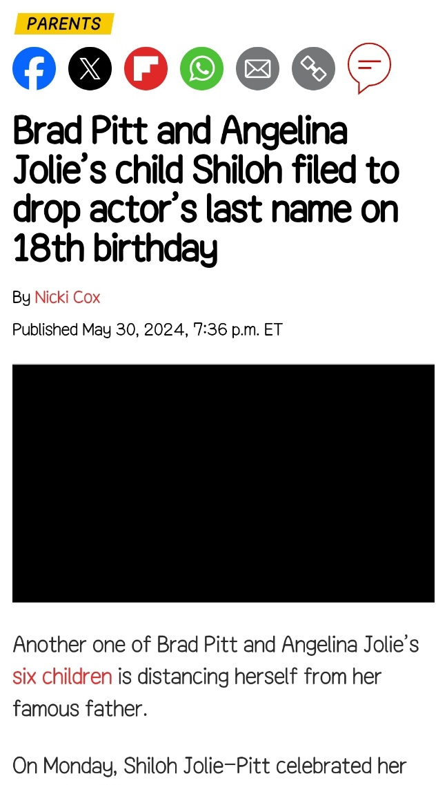 브래드 피트 딸 샤일로 '피트' 성 삭제 신청 | 인스티즈