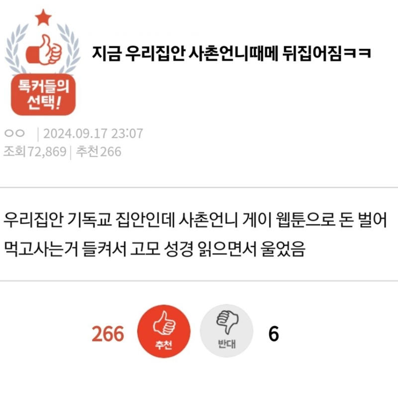 사촌언니땜에 뒤집어졌다는 집안 | 인스티즈