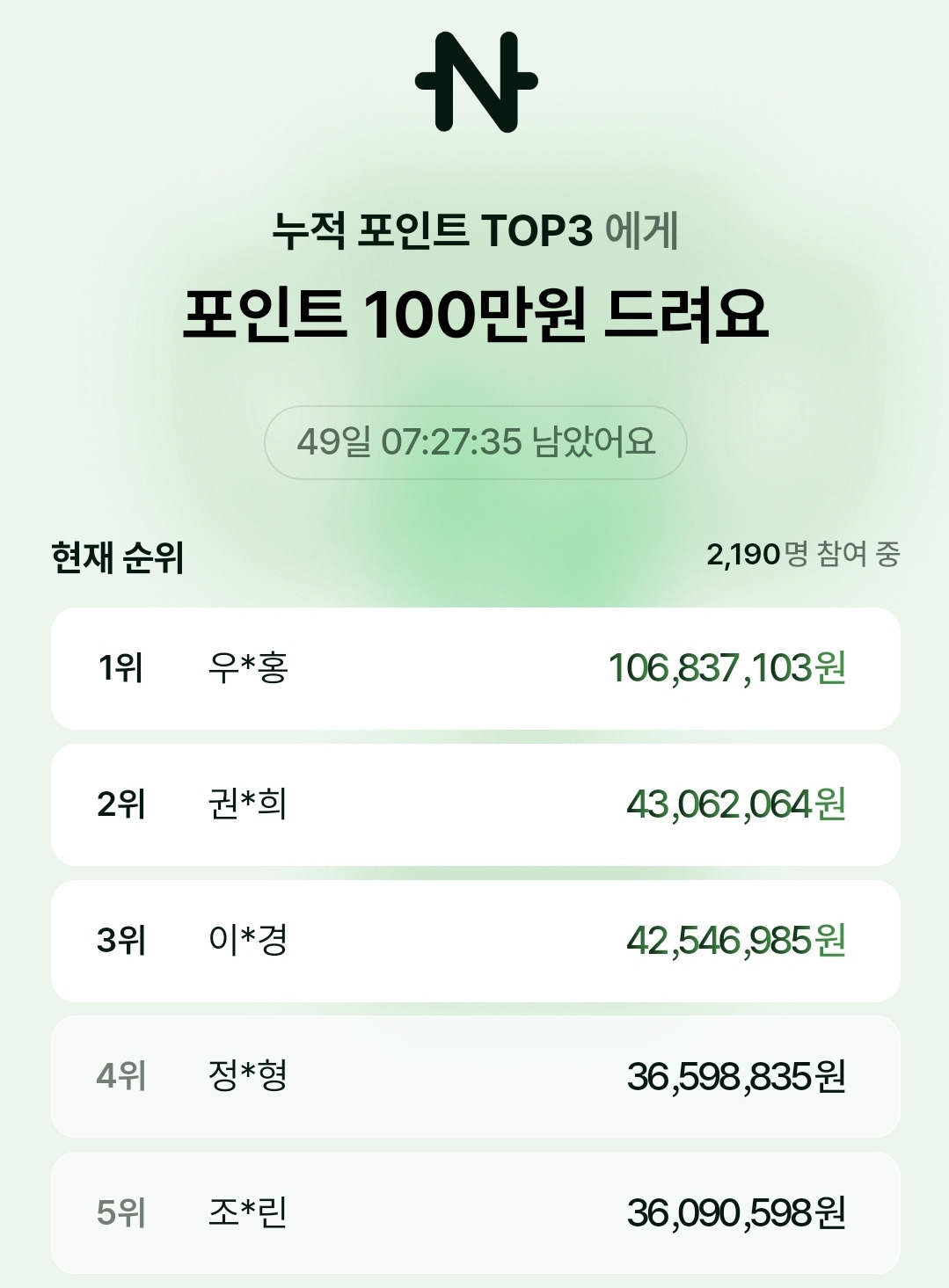네이버페이 10주년 포인트 적립 누적 상위 5인 | 인스티즈
