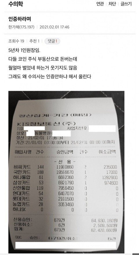 디시에 올라온 수의사 월매출 | 인스티즈