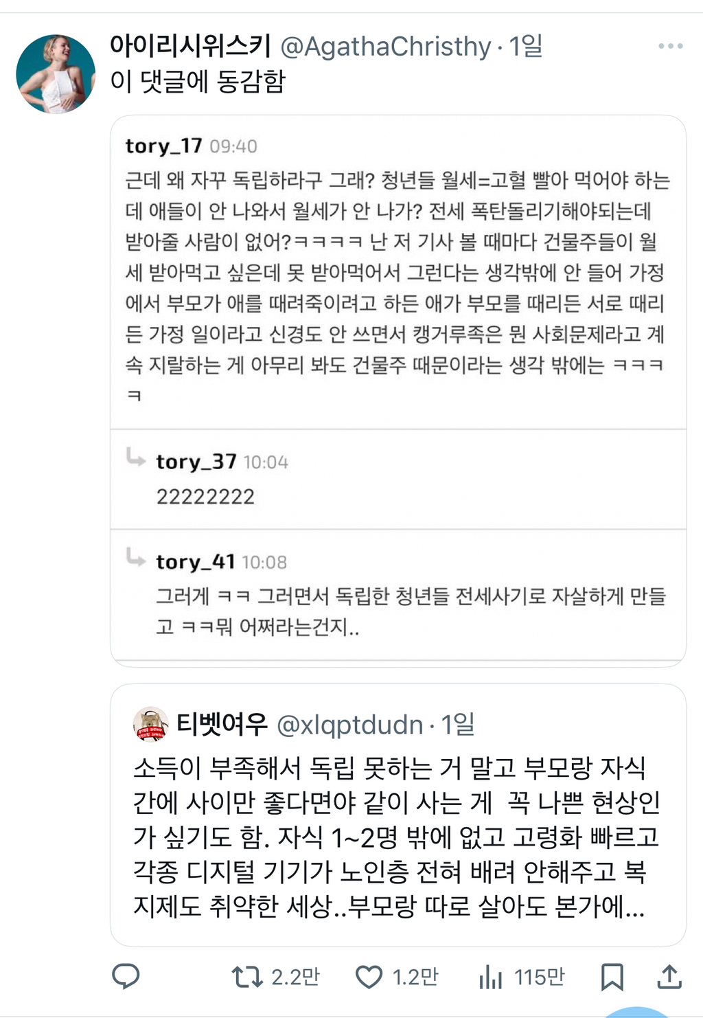 20대 80퍼가 부모에 얹혀산다.twt | 인스티즈