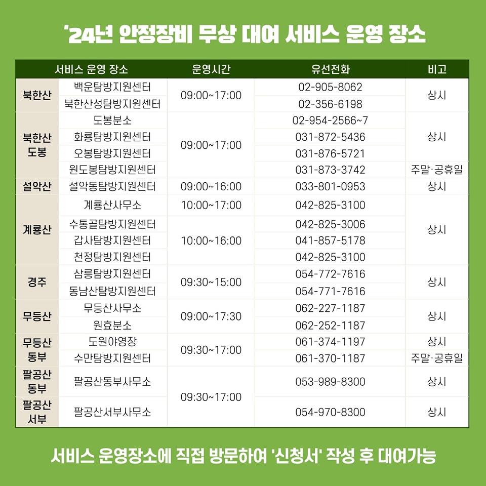 국립공원 안전장비 무료대여서비스 | 인스티즈