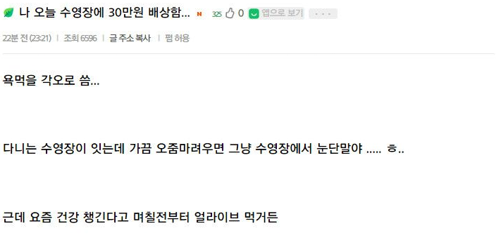 수영장 갔다가 30만원 배상함 | 인스티즈