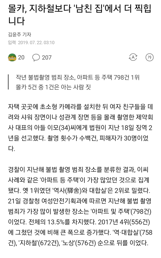 몰카, 지하철보다 '남친 집'에서 더 찍힙니다 | 인스티즈