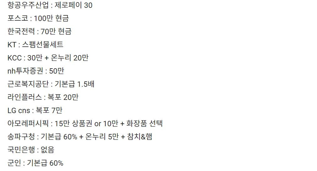 2023 기업별 추석 떡값 정리 | 인스티즈