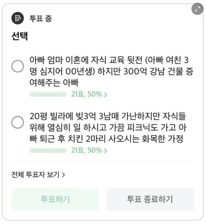 투표 결과 50대50 나온 밸런스 쩌는 가정환경 고르기.jpg | 인스티즈