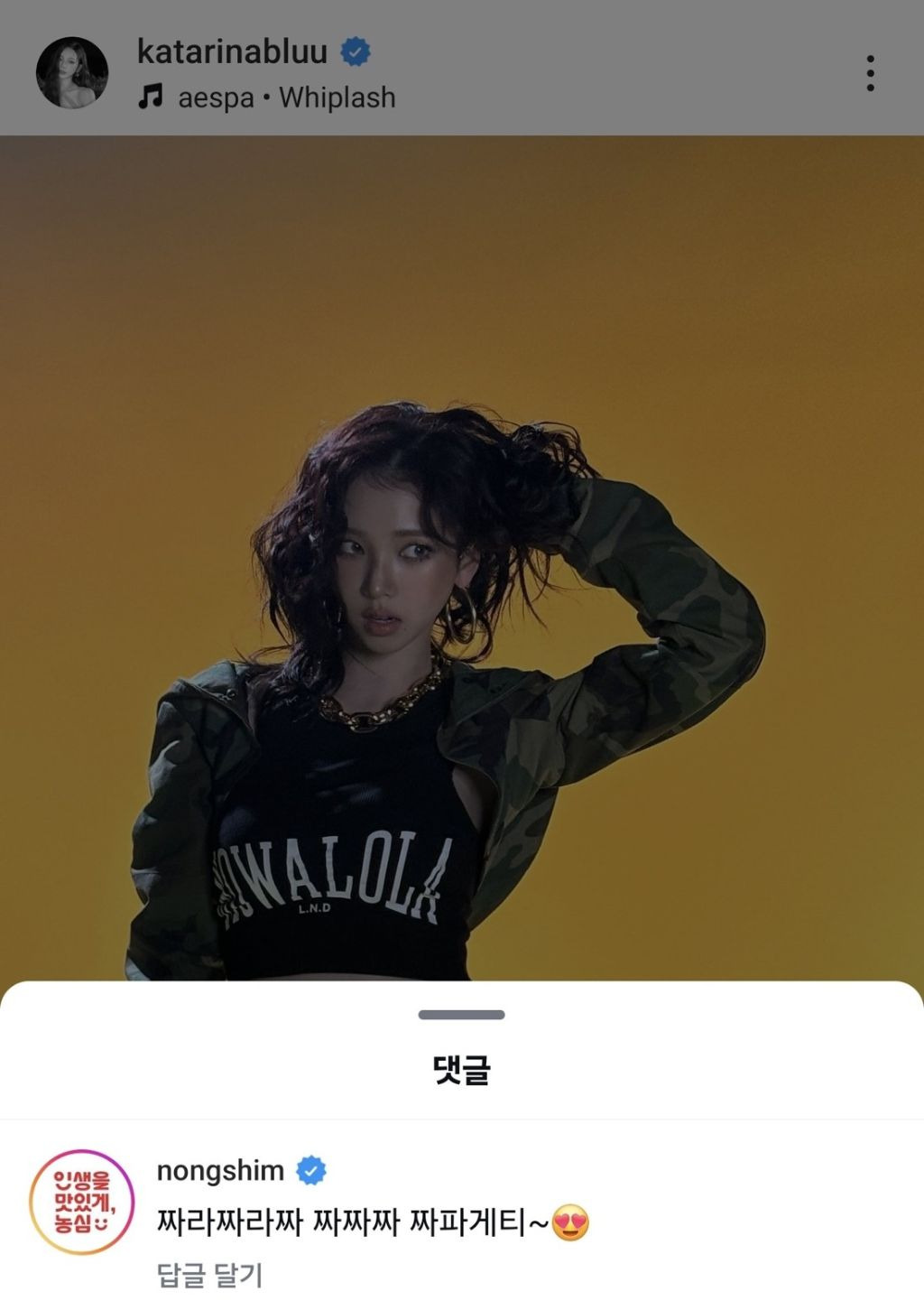 카리나 인스타에 댓글 단 농심 (feat 짜파게티) | 인스티즈