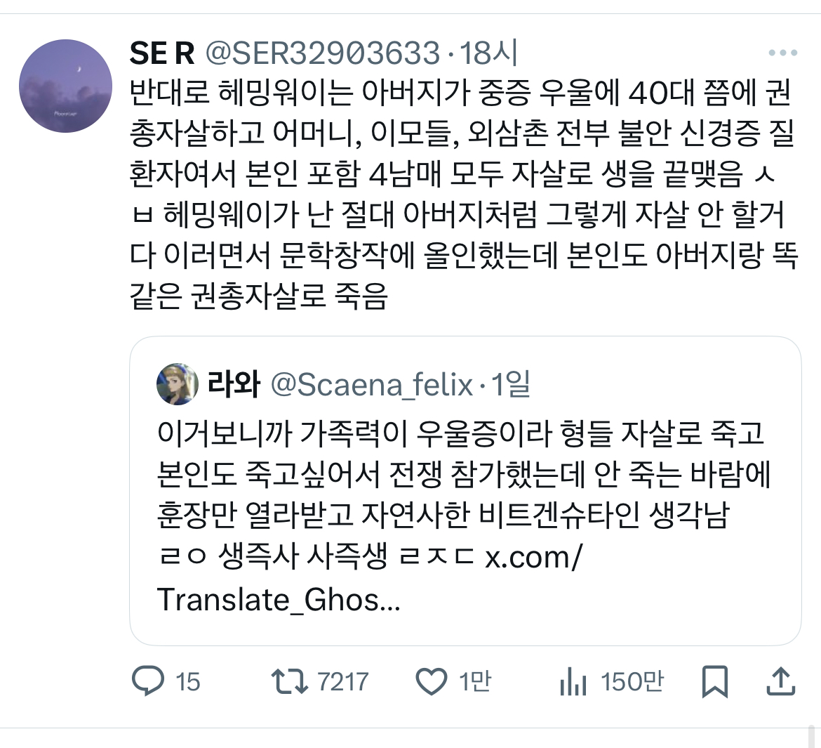 노인과바다 헤밍웨이의 우울증 가족력.jpg | 인스티즈