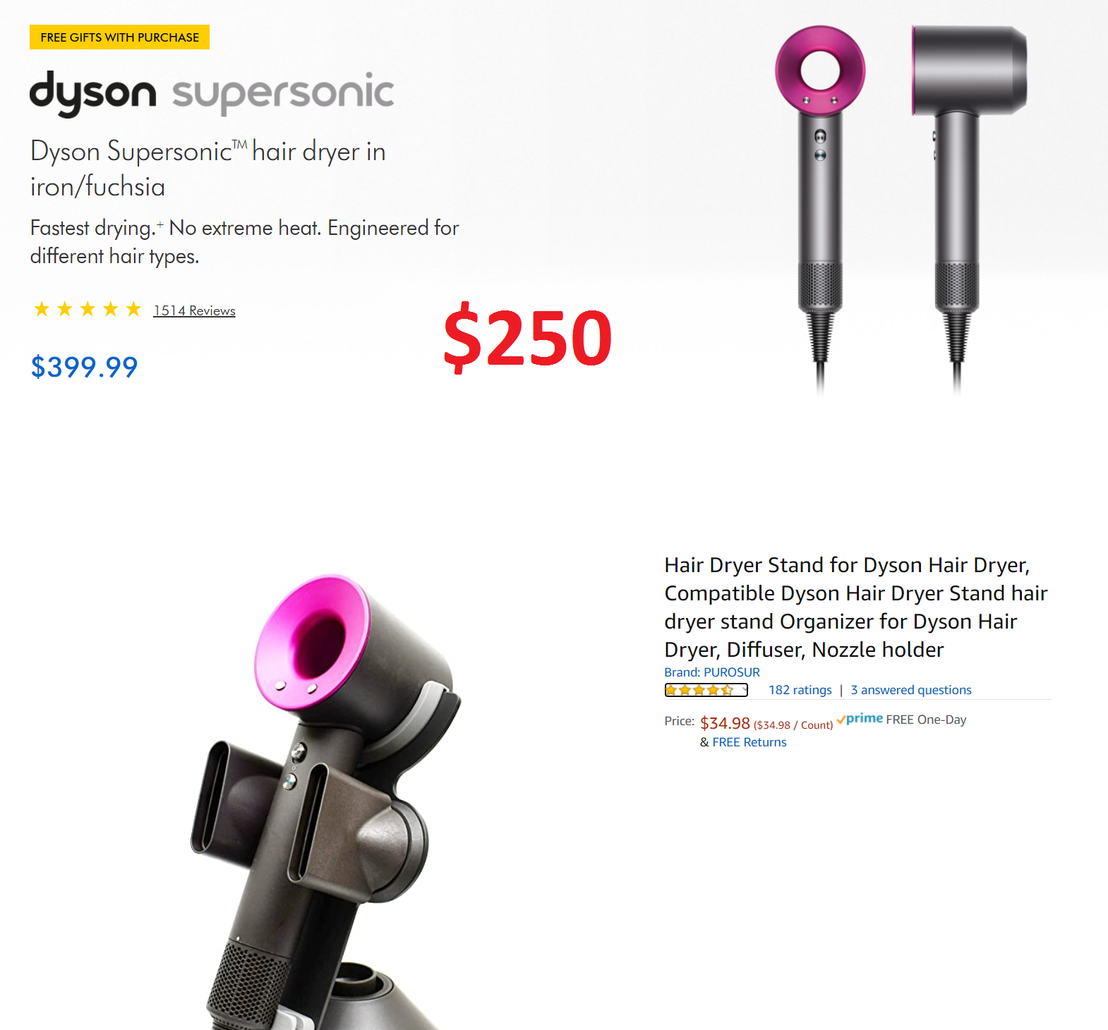 PUROSUR Hair Dryer Stand for Dyson Hair Dryer, Compatible Dyson