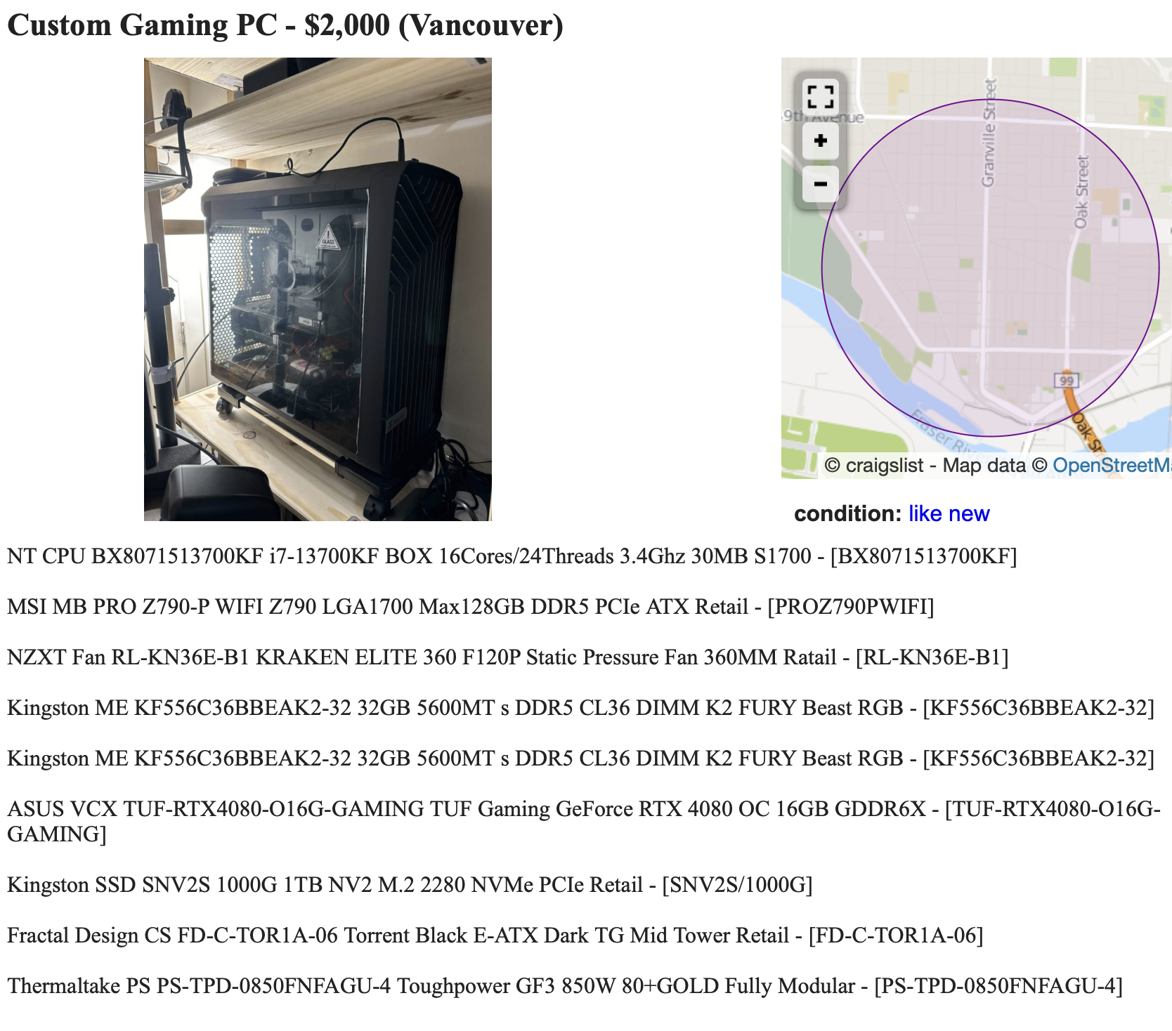 RTX4080 게이밍 PC 중고 2000불 - ① 벼룩시장『 팝니다 』 - [UvanU] 우리는 벤쿠버 유학생