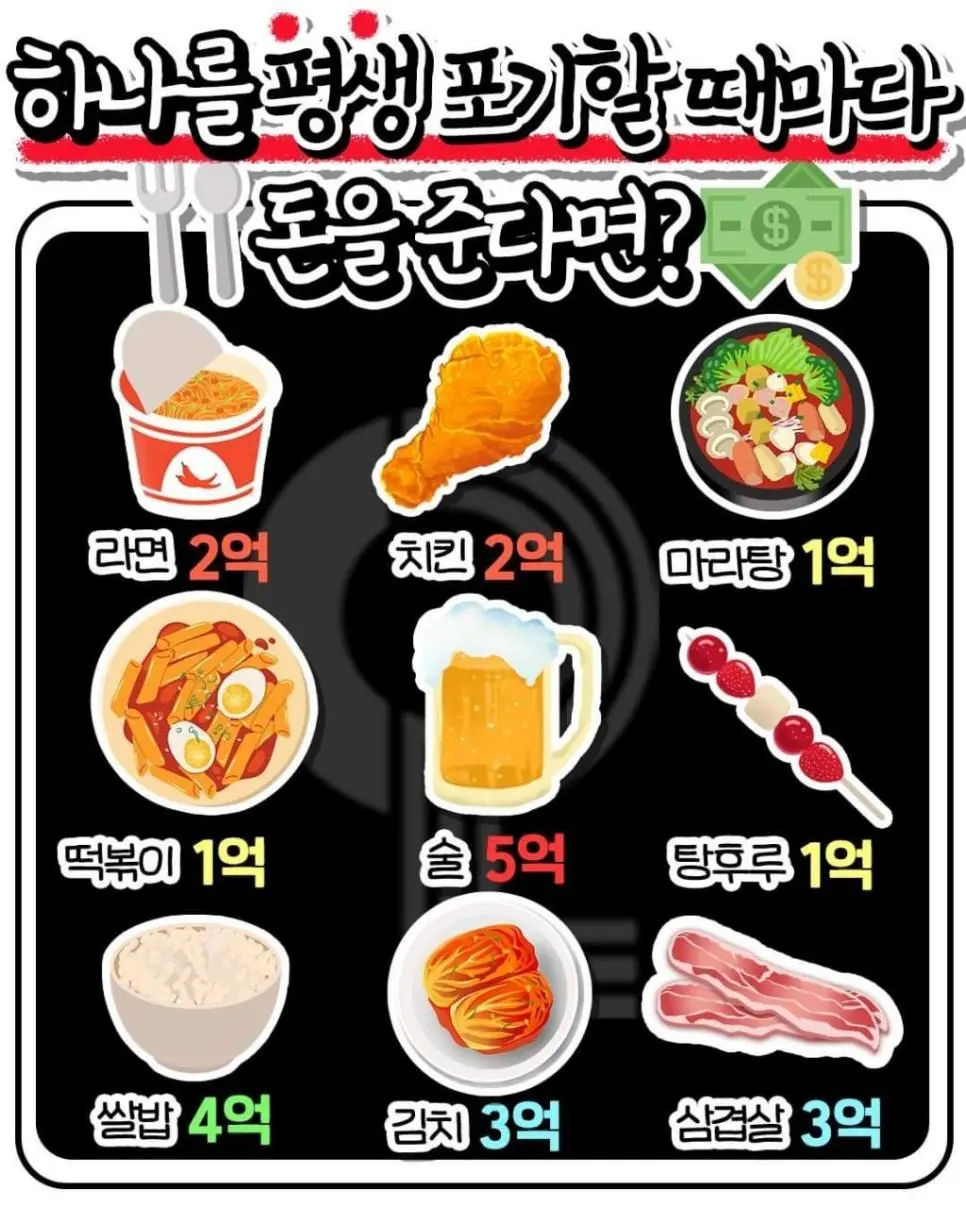 음식 하나를 평생 포기할때마다 돈을 준다면??? - 웃긴자료 ‥‥‥‥‥、 - 도탁스 (DOTAX) 음식 하나를 평생 포기할때마다 돈을 준다면???