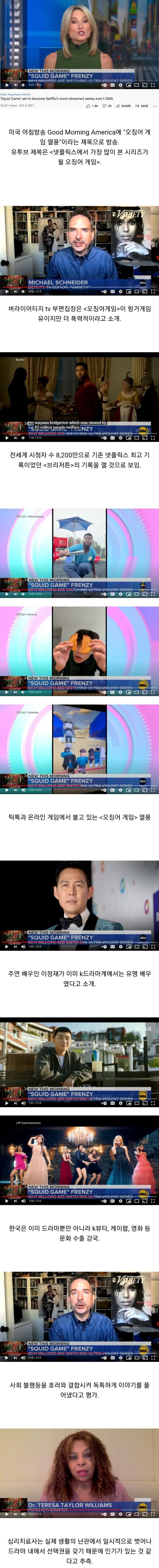 미국 아침방송에 심층분석되며 소개된 드라마 오징어게임 | 인스티즈